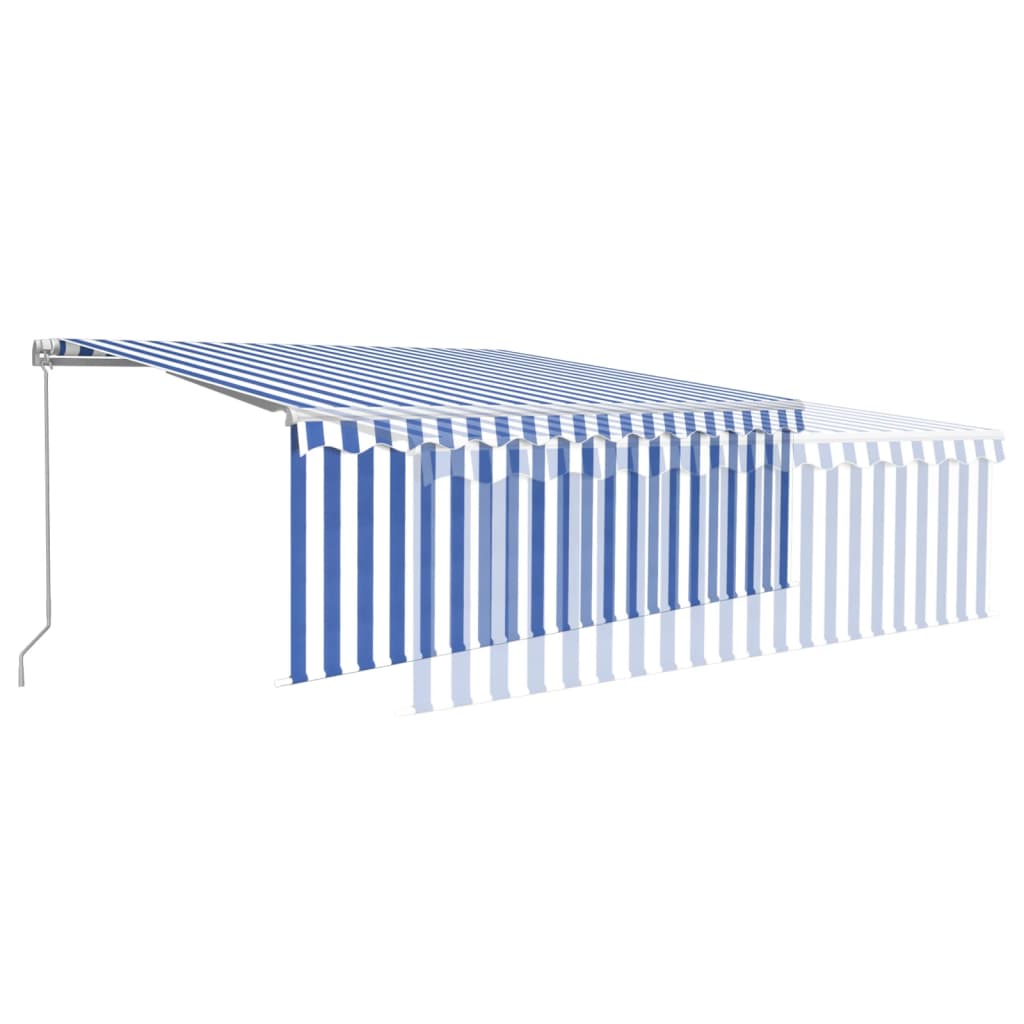 Markise Manuell Einziehbar mit Rollo 4,5x3 m Blau & Weiß