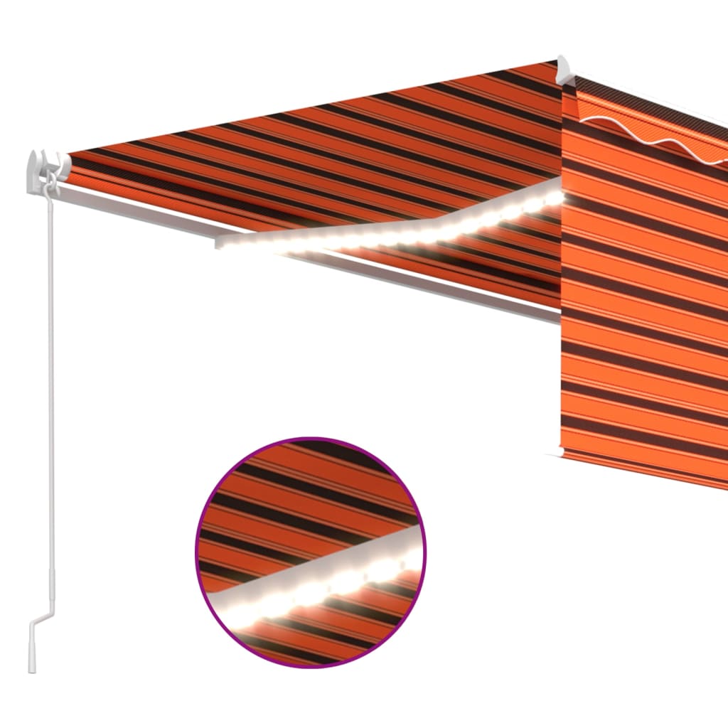 Markise Manuell Einziehbar mit Rollo & LED 4,5x3 m Orange Braun