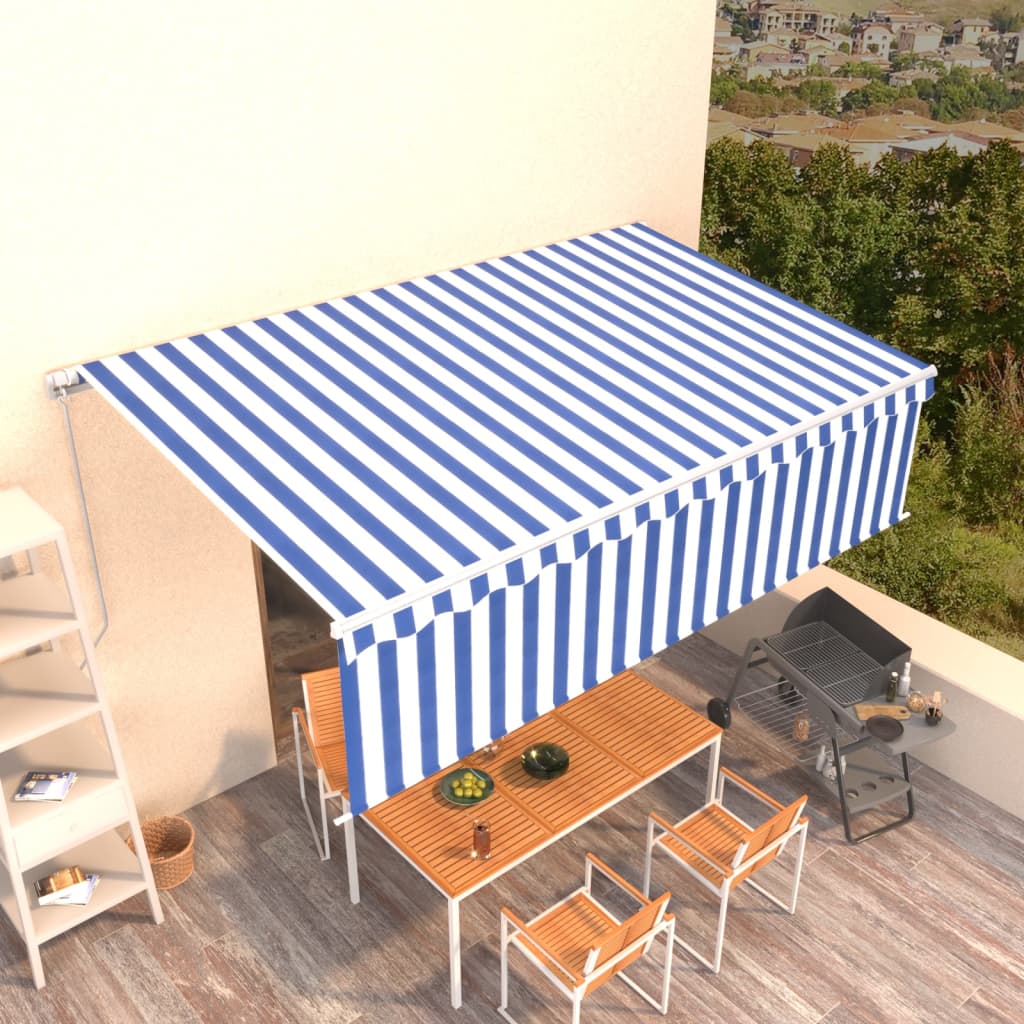 Markise Manuell Einziehbar mit Rollo 5x3 m Blau und Weiß