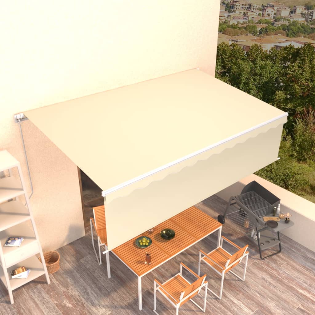 Markise Manuell Einziehbar mit Rollo 5x3 m Creme