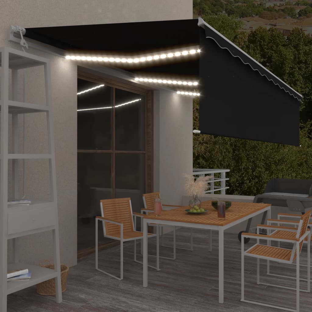 Markise Automatisch mit Rollo LED Windsensor 6x3m Anthrazit