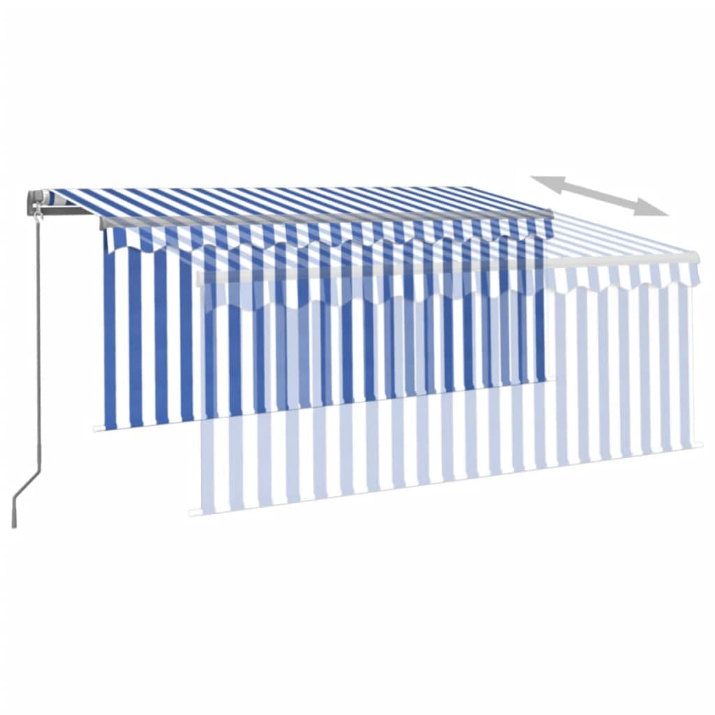 Markise Manuell Einziehbar mit Rollo 3x2,5 m Blau und Weiß