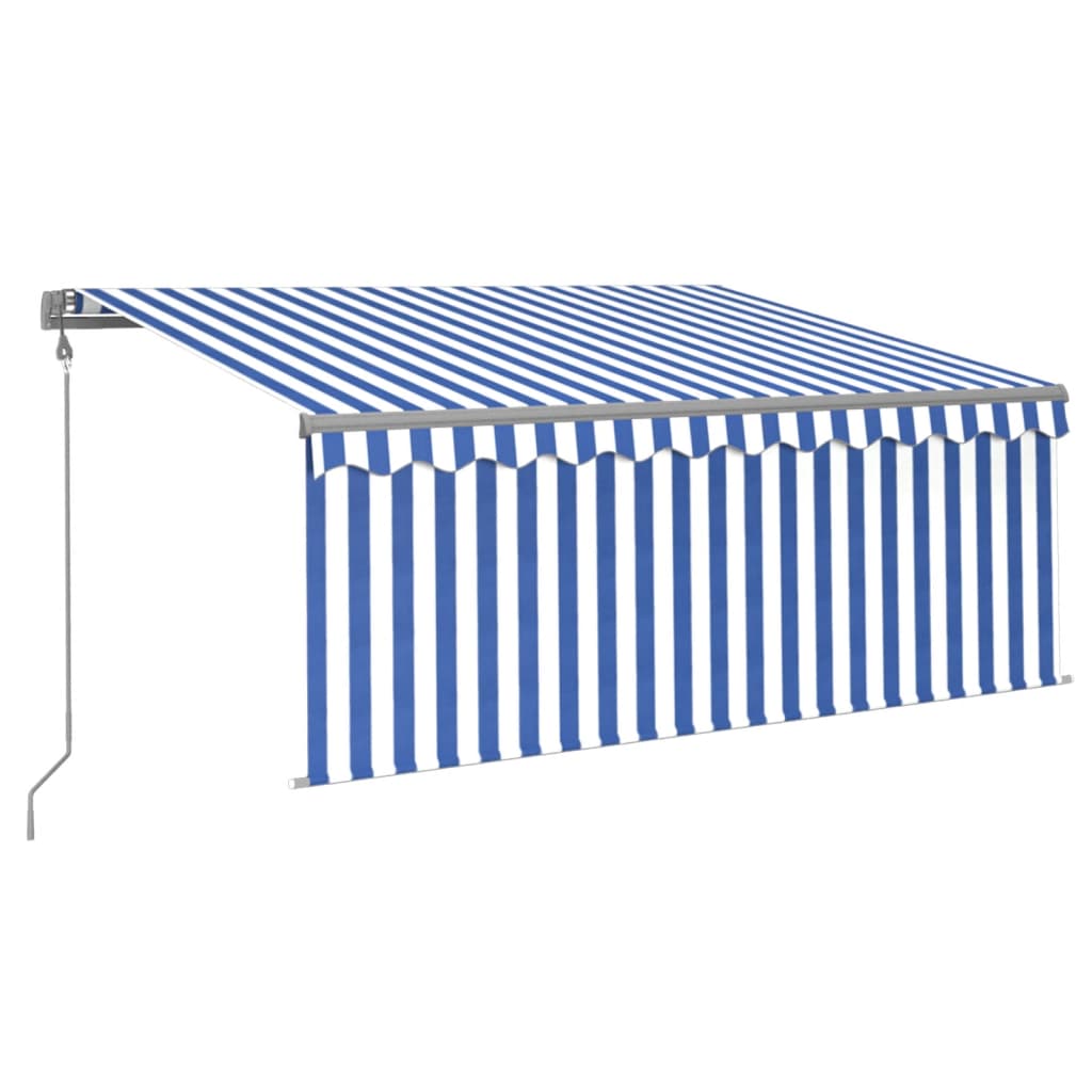 Markise Automatisch Einziehbar mit Volant 3,5x2,5 m Blau & Weiß