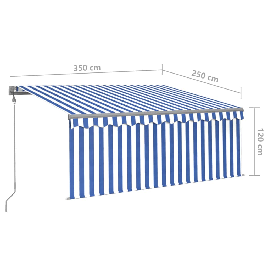 Markise Automatisch Einziehbar mit Volant 3,5x2,5 m Blau & Weiß