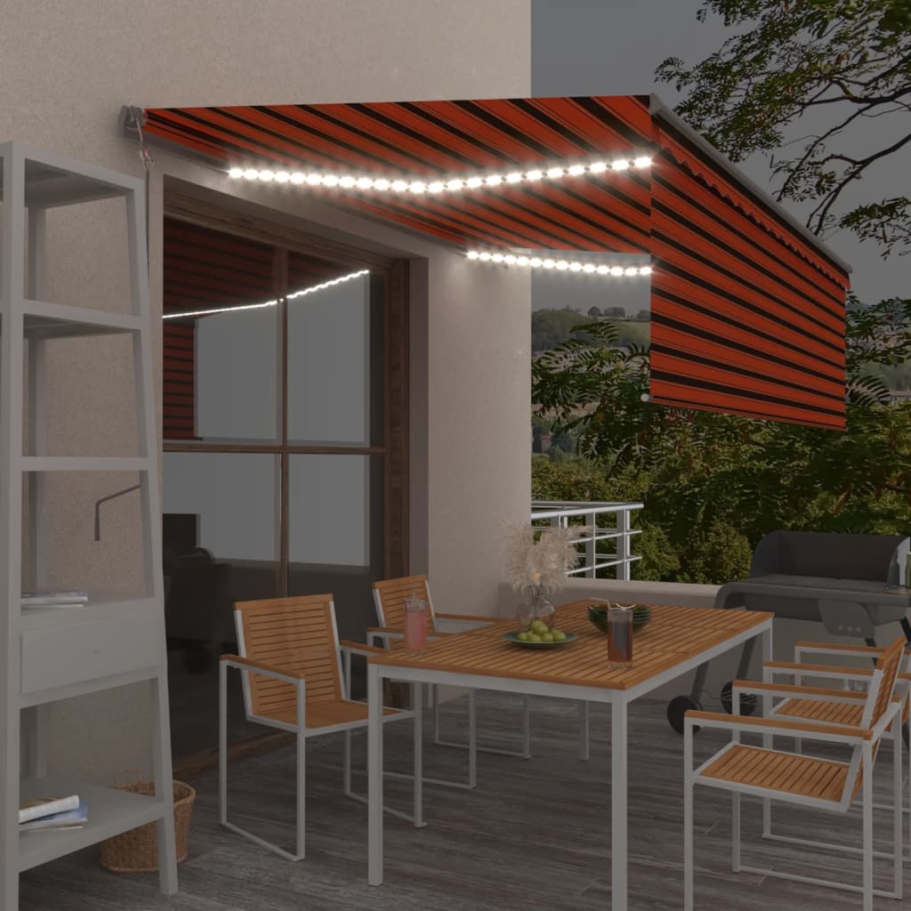 Markise Automatisch mit Rollo LED Windsensor 4x3 m Orange Braun