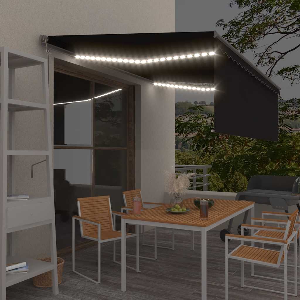 Markise Automatisch mit Rollo LED Windsensor 4,5x3 m Anthrazit
