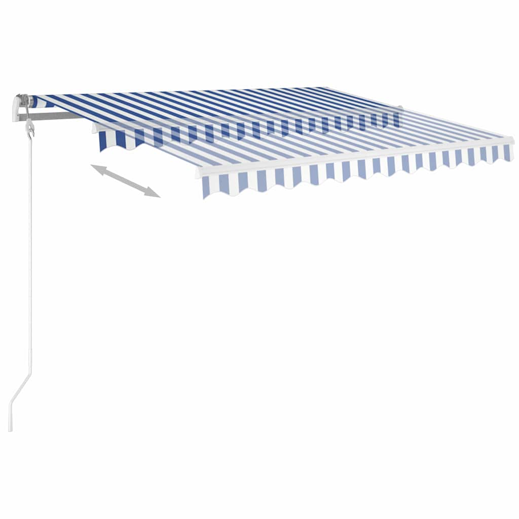 Markise Manuell Einziehbar mit Pfosten 3x2,5 m Blau & Weiß