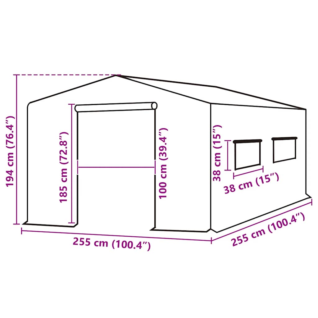 Ersatzabdeckung für Gewächshaus (6,5025 m²) 255x255x194 cm Grün