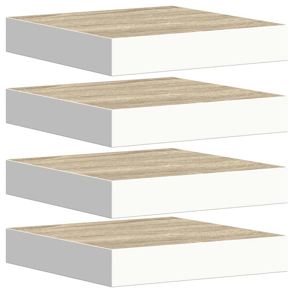 Schweberegale 4 Stk. Eichen-Optik und Weiß 23x23,5x3,8 cm MDF