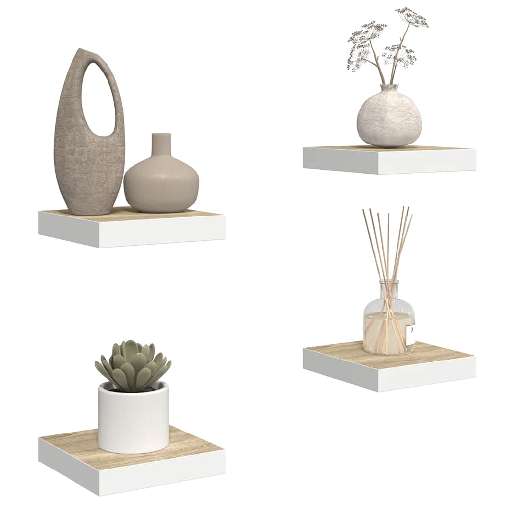 Schweberegale 4 Stk. Eichen-Optik und Weiß 23x23,5x3,8 cm MDF