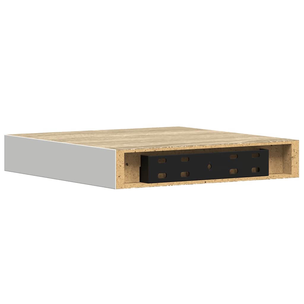Schweberegale 4 Stk. Eichen-Optik und Weiß 23x23,5x3,8 cm MDF