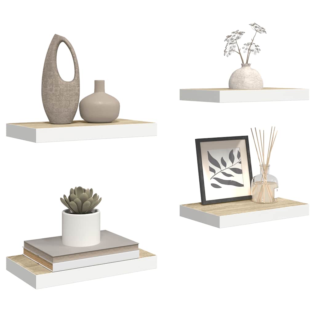 Schweberegale 4 Stk. Eichen-Optik und Weiß 40x23x3,8 cm MDF