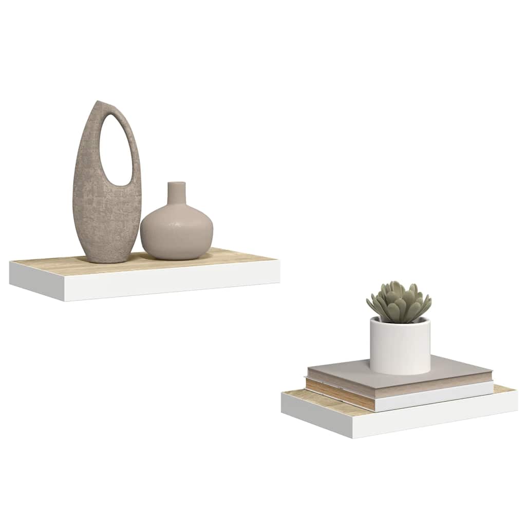 Schweberegale 2 Stk. Eichen-Optik und Weiß 50x23x3,8 cm MDF
