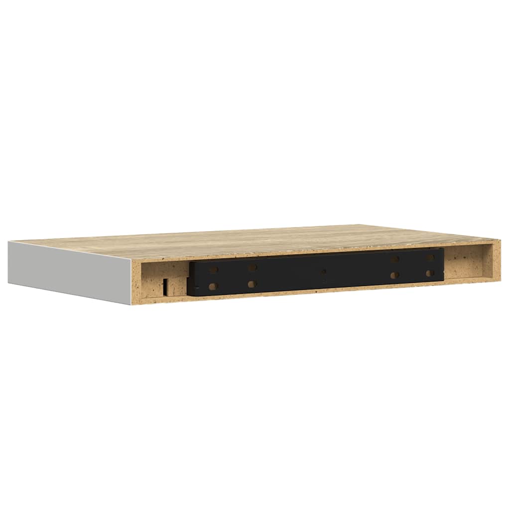Schweberegale 2 Stk. Eichen-Optik und Weiß 50x23x3,8 cm MDF