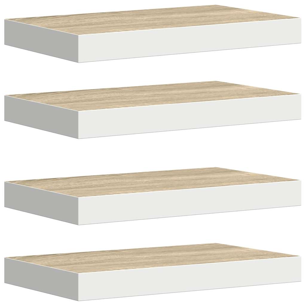 Schweberegale 4 Stk. Eichen-Optik und Weiß 50x23x3,8 cm MDF