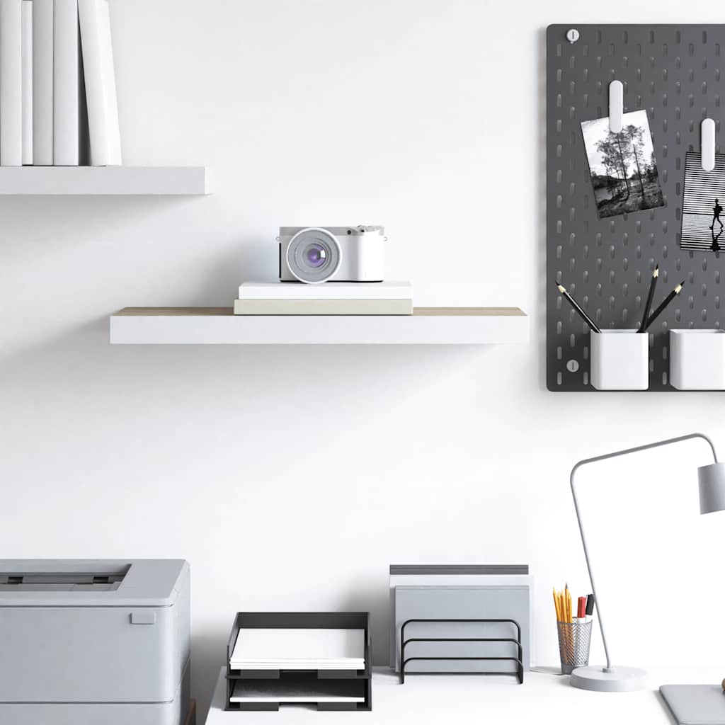 Schweberegal Eichen-Optik und Weiß 60x23,5x3,8 cm MDF