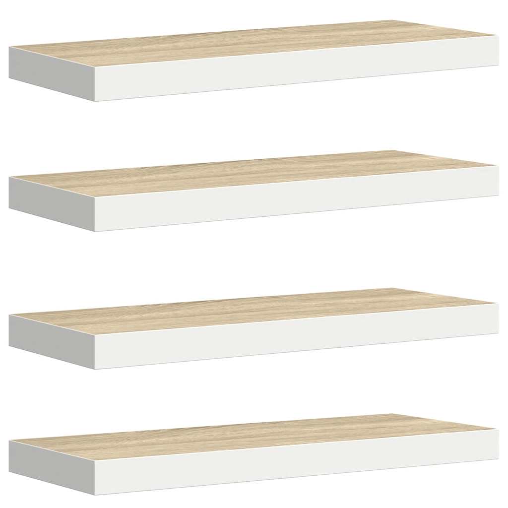 Schweberegale 4 Stk. Eichen-Optik und Weiß 60x23,5x3,8 cm MDF