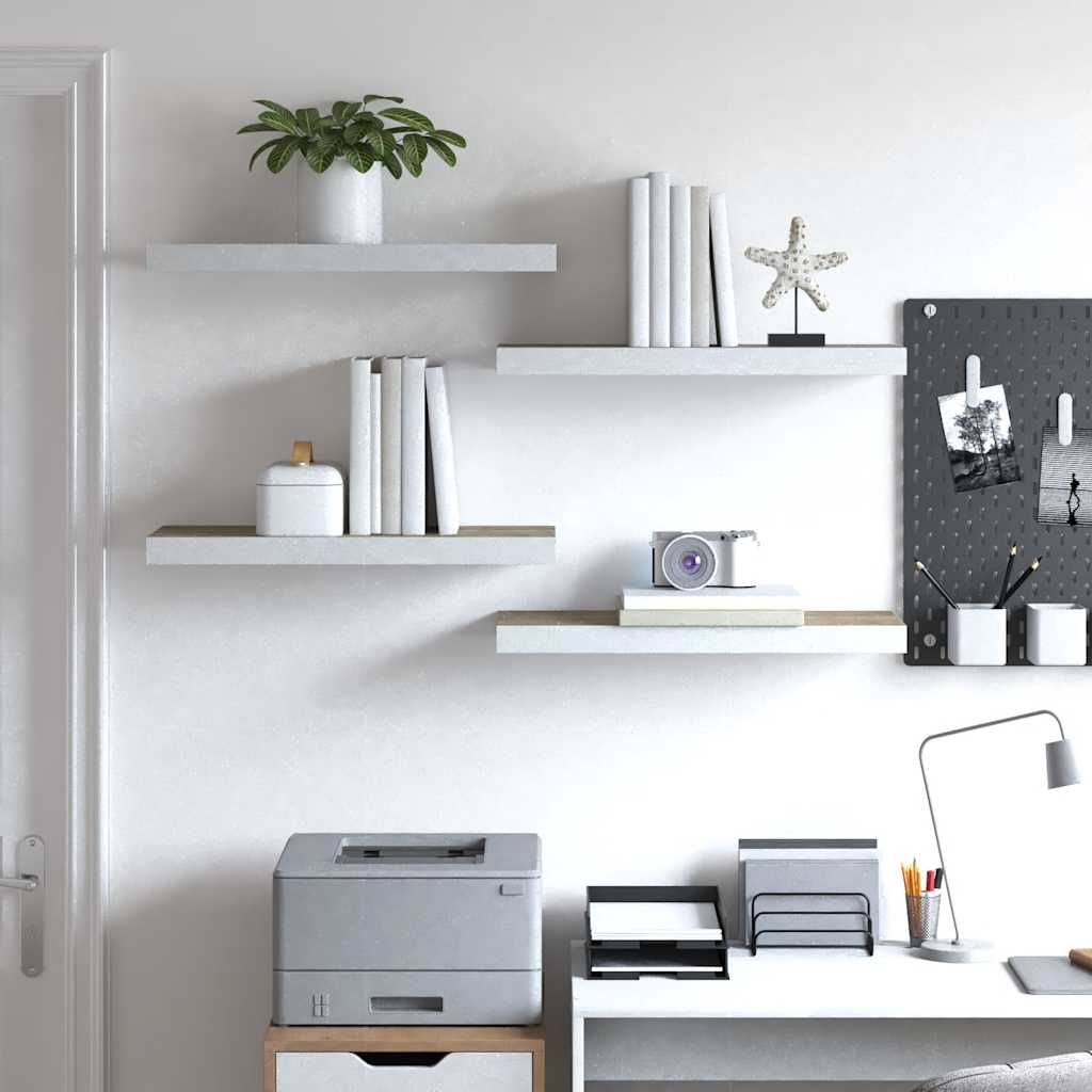 Schweberegale 4 Stk. Eichen-Optik und Weiß 60x23,5x3,8 cm MDF