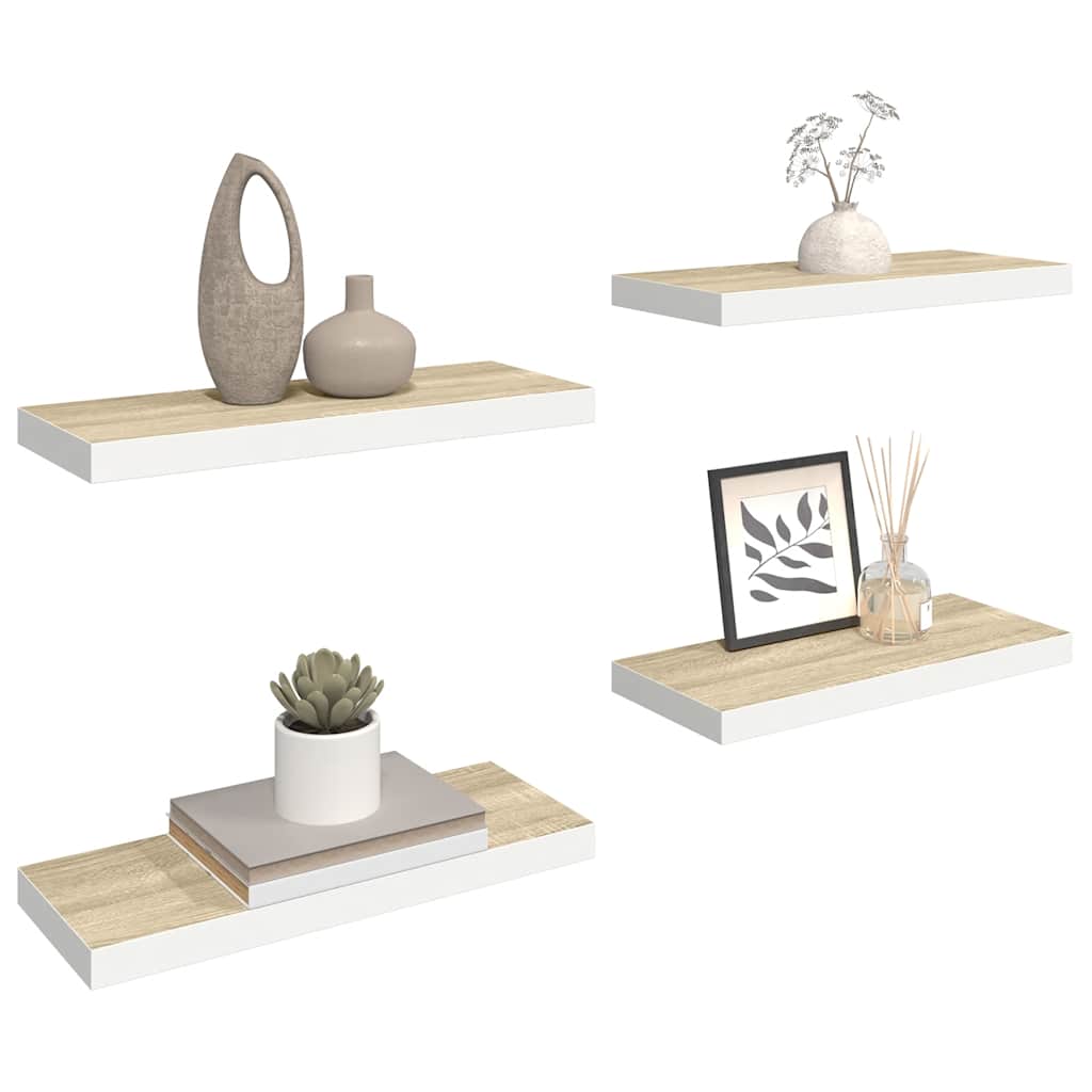 Schweberegale 4 Stk. Eichen-Optik und Weiß 60x23,5x3,8 cm MDF