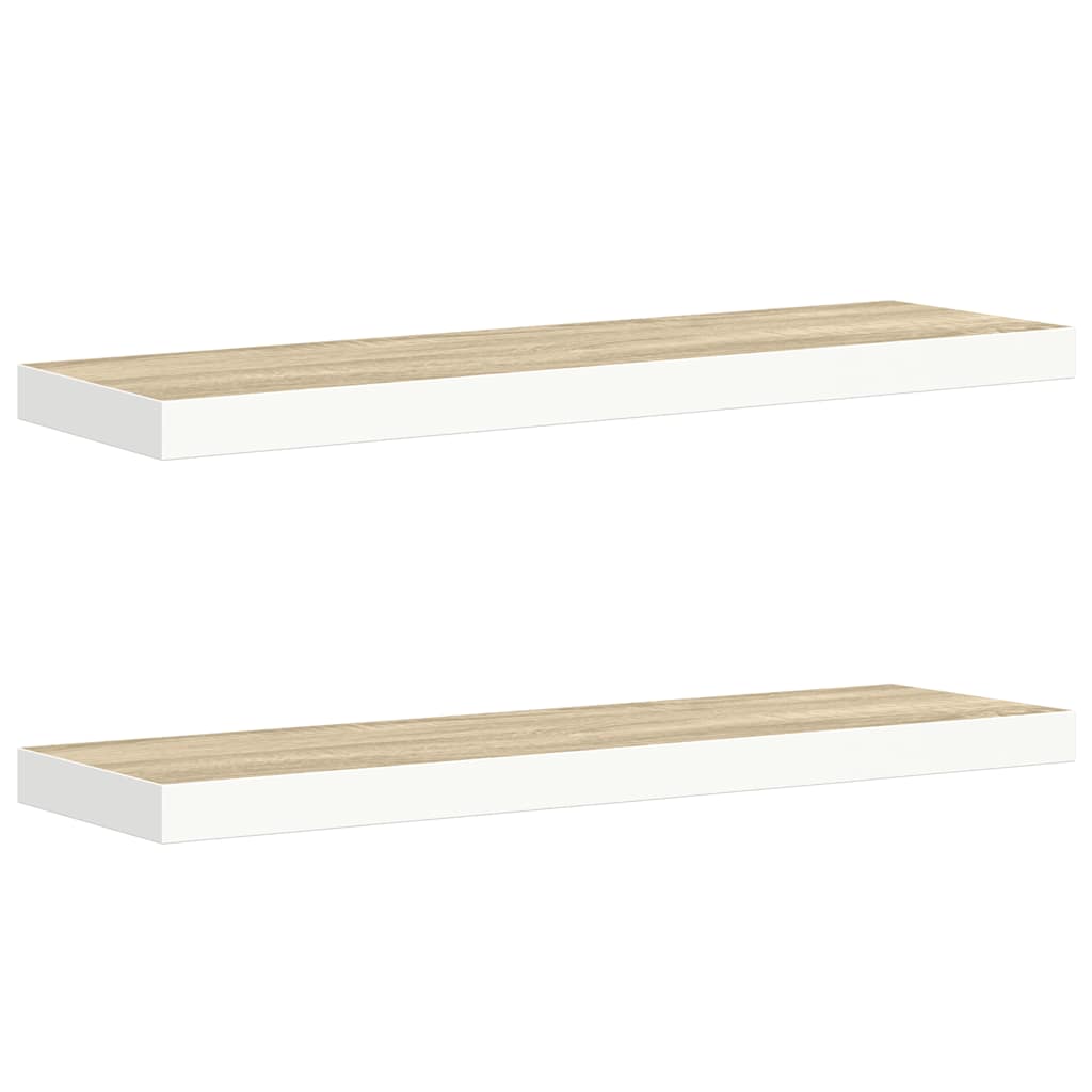 Schweberegale 2 Stk. Eiche und Weiß 90x23,5x3,8 cm MDF