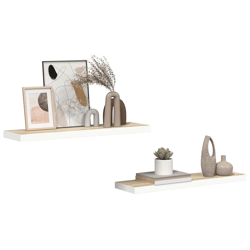 Schweberegale 2 Stk. Eiche und Weiß 90x23,5x3,8 cm MDF