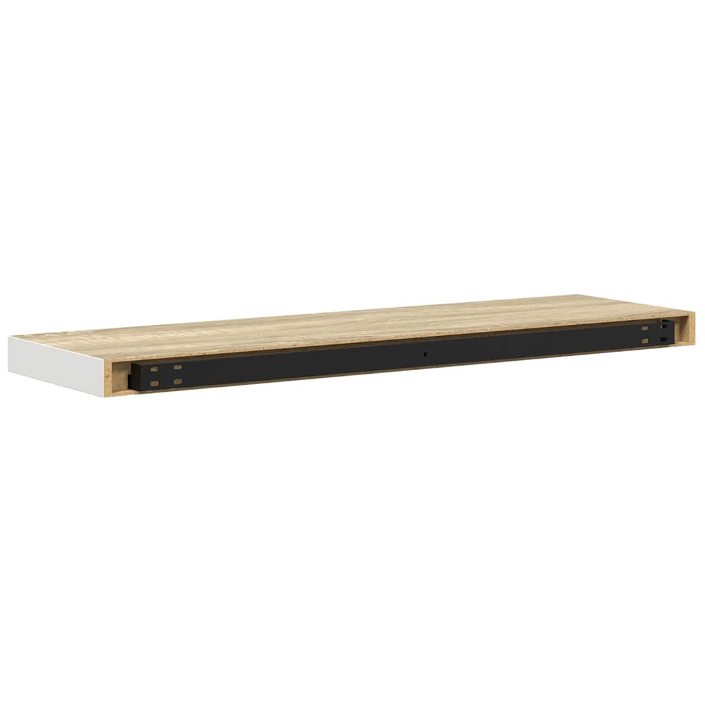Schweberegale 2 Stk. Eiche und Weiß 90x23,5x3,8 cm MDF