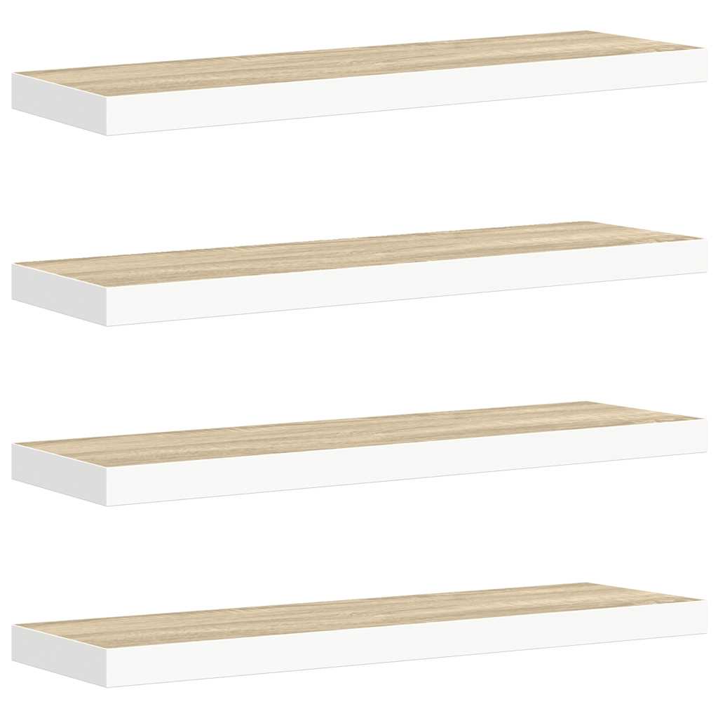 Schweberegale 4 Stk. Eiche und Weiß 90x23,5x3,8 cm MDF