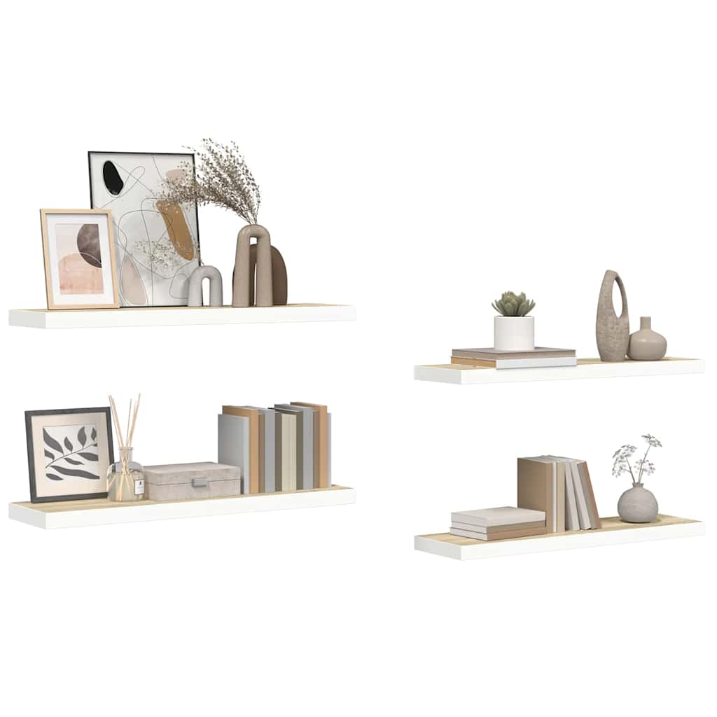 Schweberegale 4 Stk. Eiche und Weiß 90x23,5x3,8 cm MDF