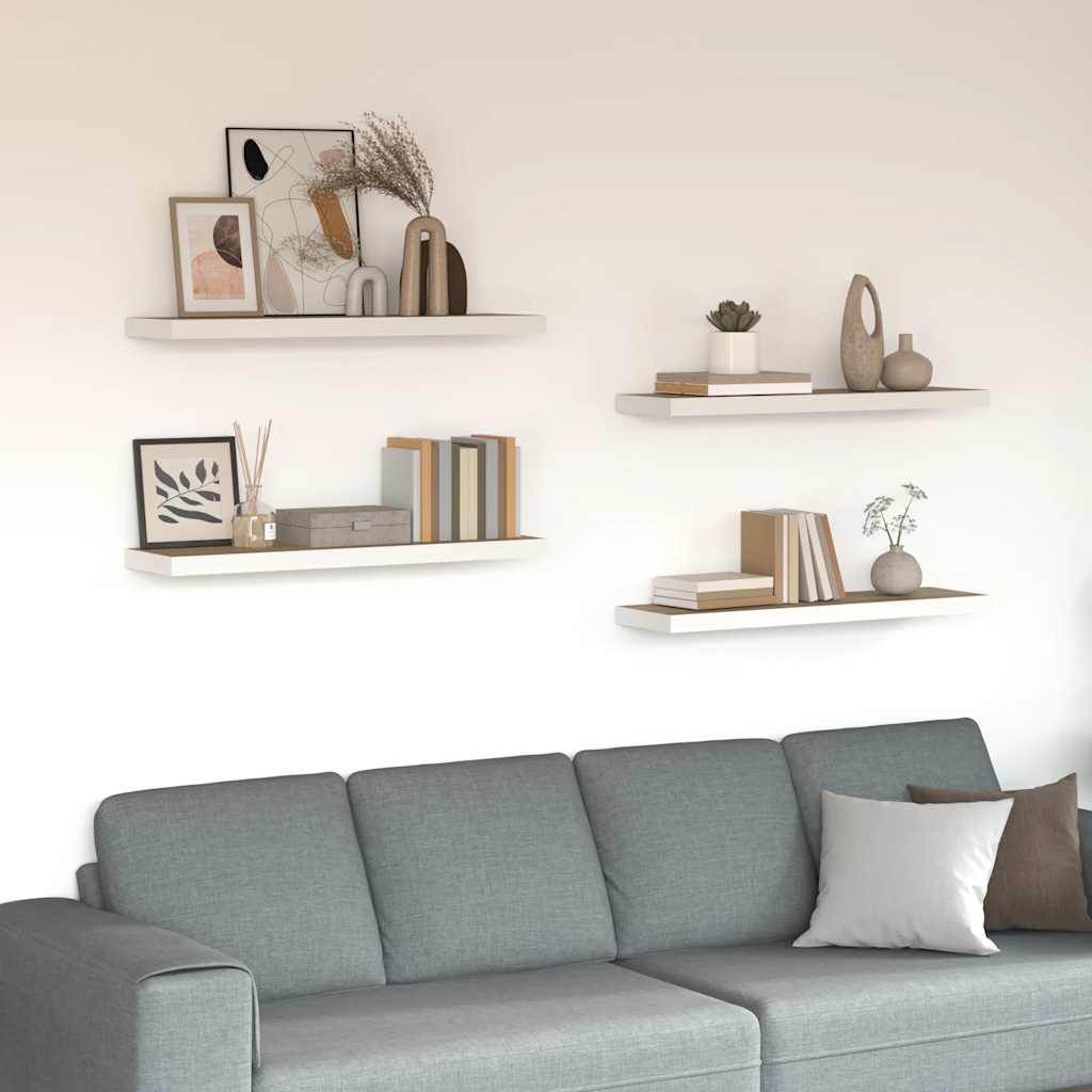 Schweberegale 4 Stk. Eiche und Weiß 90x23,5x3,8 cm MDF