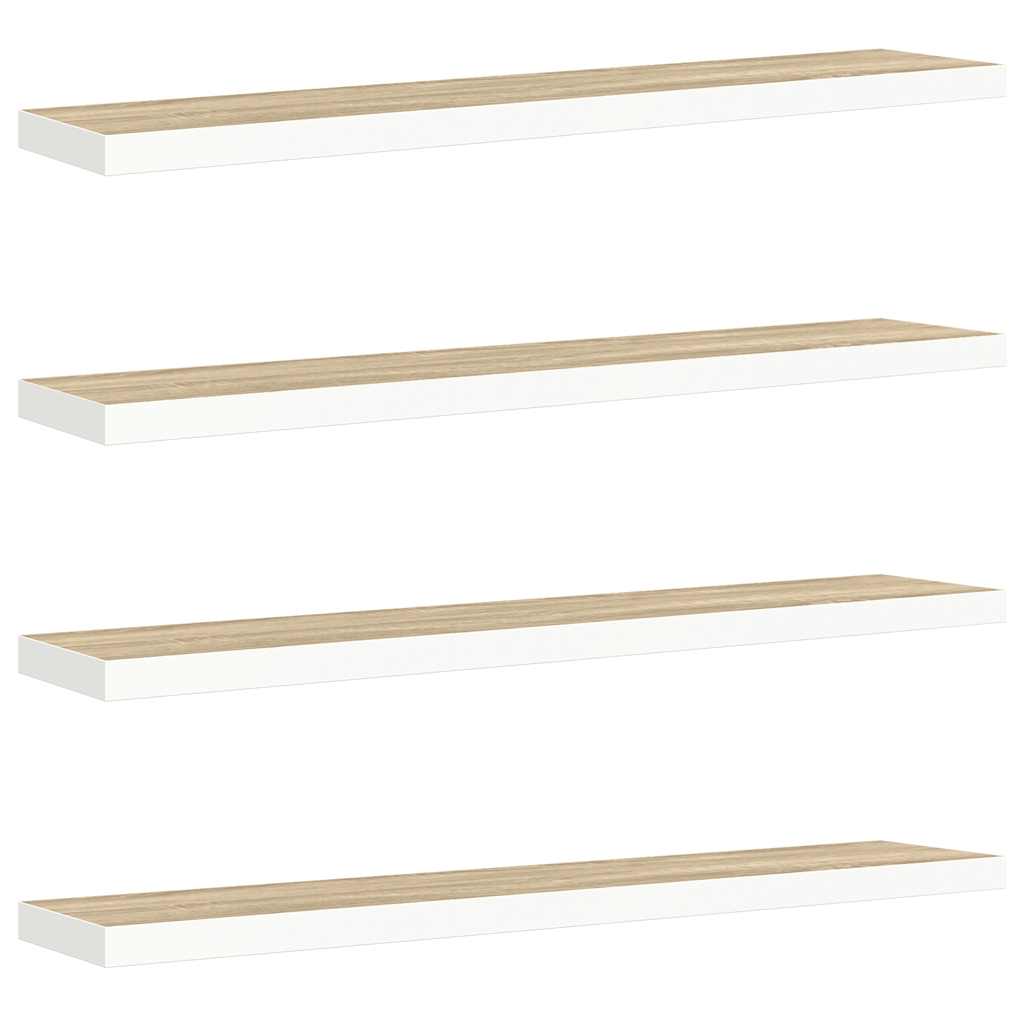 Schweberegale 4 Stk. Eichen-Optik und Weiß 120x23,5x3,8 cm MDF