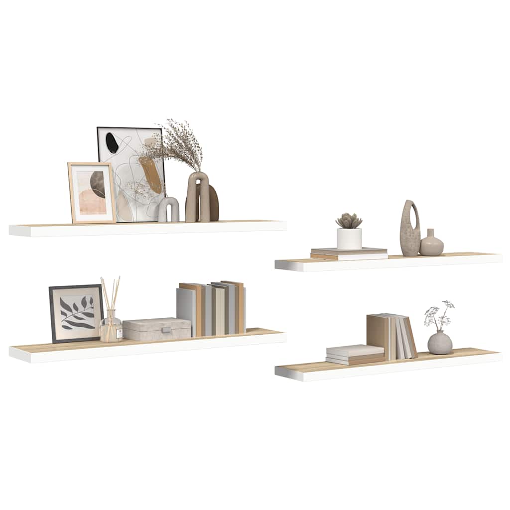 Schweberegale 4 Stk. Eichen-Optik und Weiß 120x23,5x3,8 cm MDF