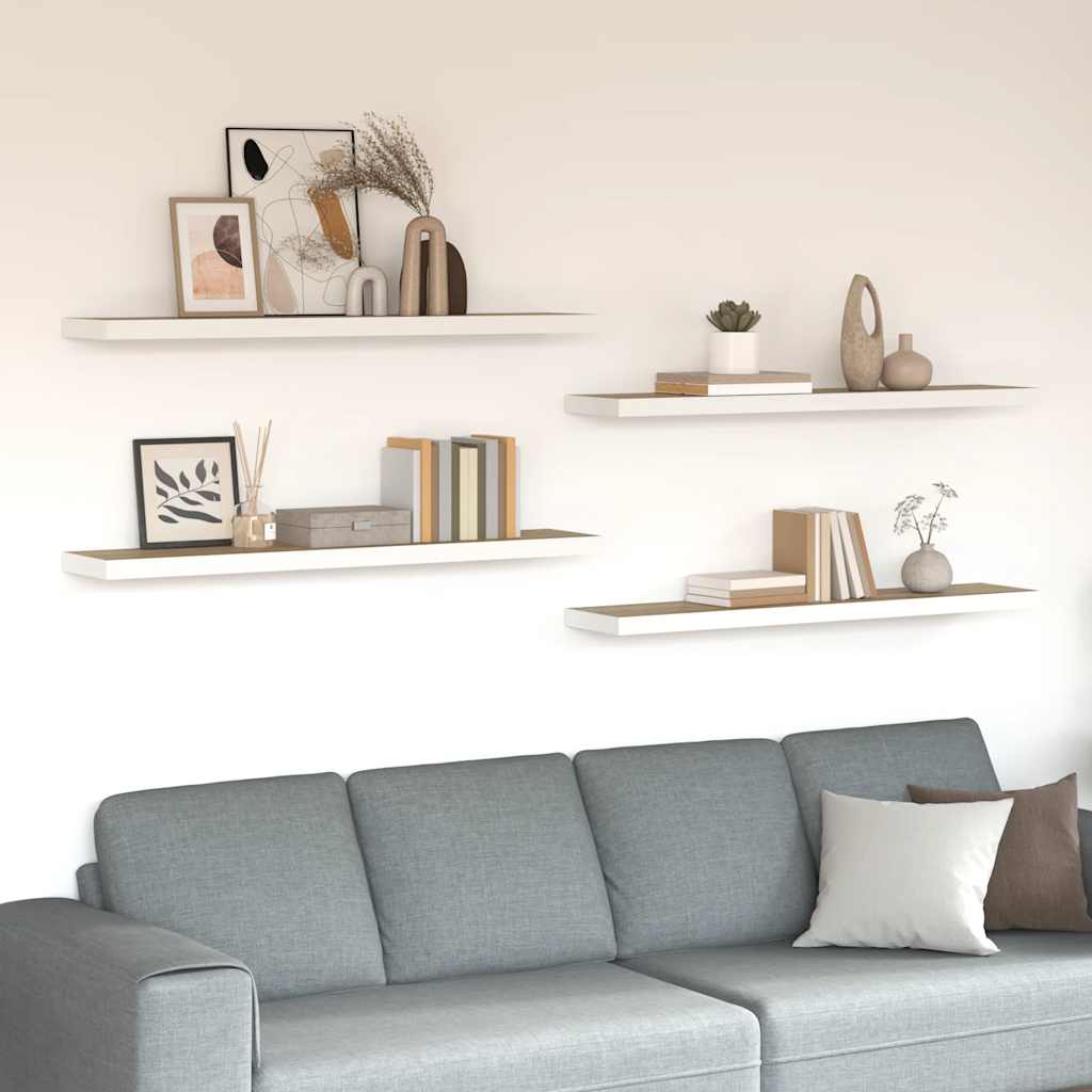 Schweberegale 4 Stk. Eichen-Optik und Weiß 120x23,5x3,8 cm MDF
