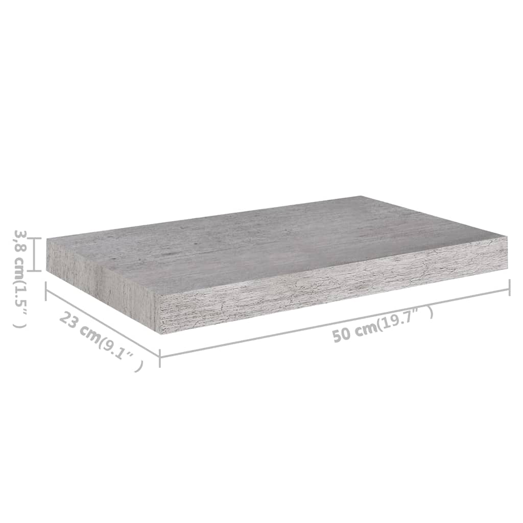 Schweberegal Betongrau 50x23x3,8 cm MDF