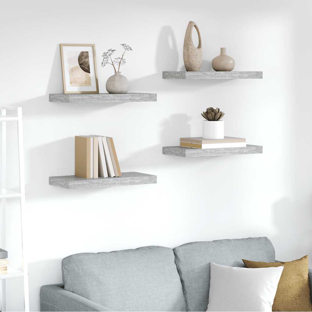 Schweberegale 4 Stk. Betongrau 50x23x3,8 cm MDF