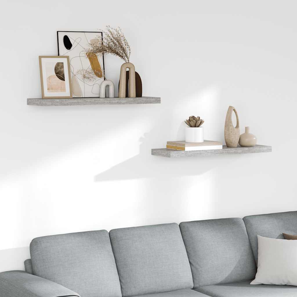 Schweberegale 2 Stk. Betongrau 80x23,5x3,8 cm MDF