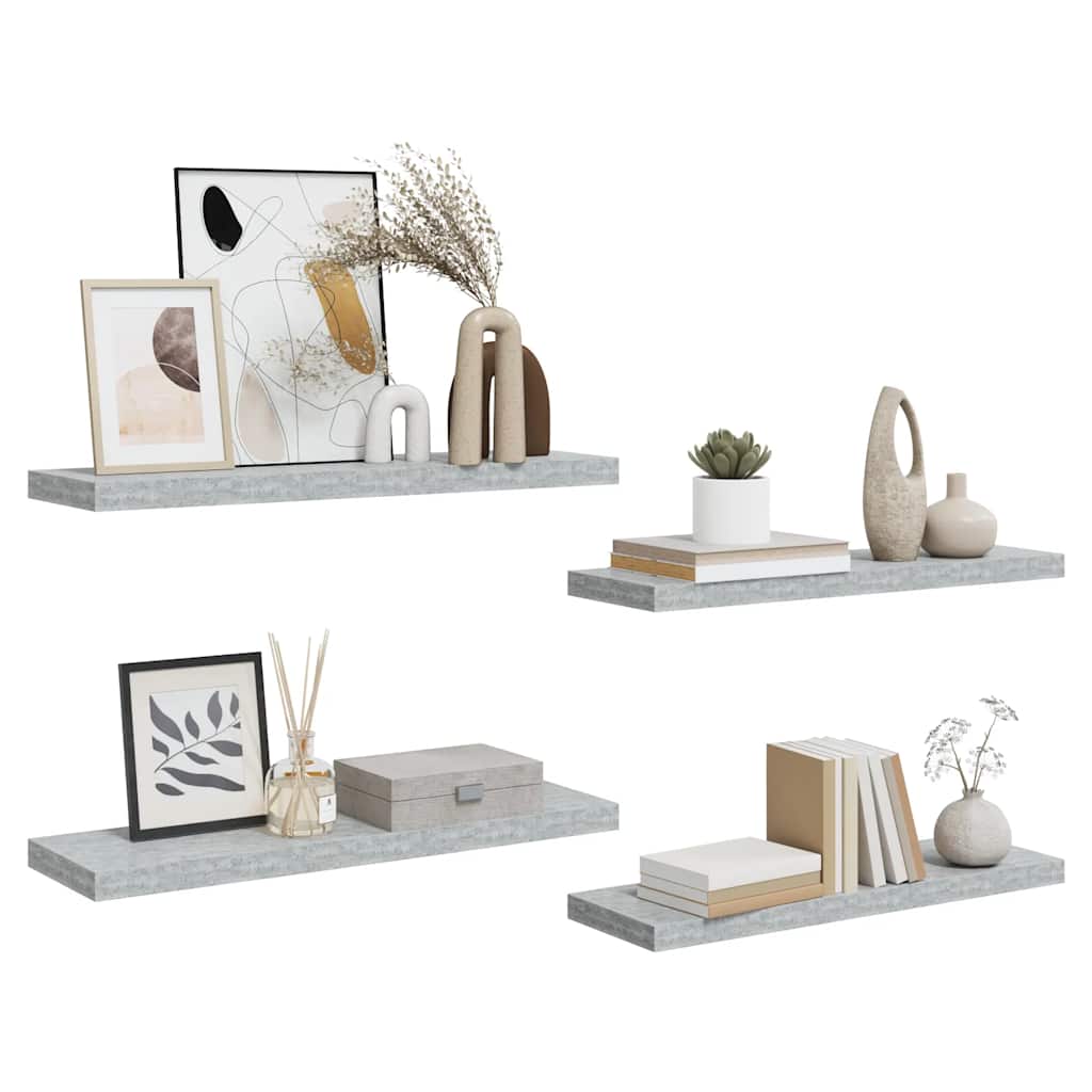 Schweberegale 4 Stk. Betongrau 80x23,5x3,8 cm MDF