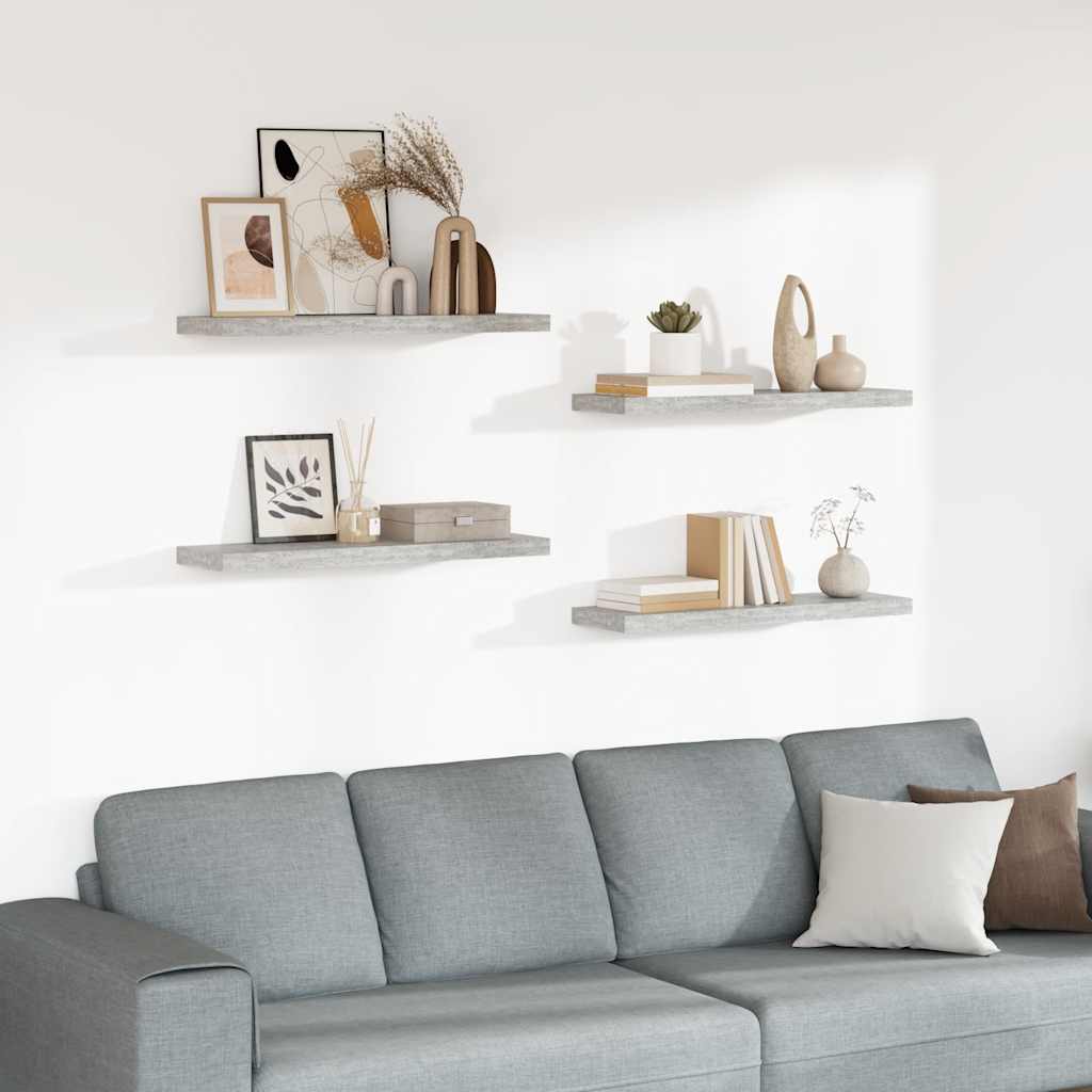 Schweberegale 4 Stk. Betongrau 80x23,5x3,8 cm MDF
