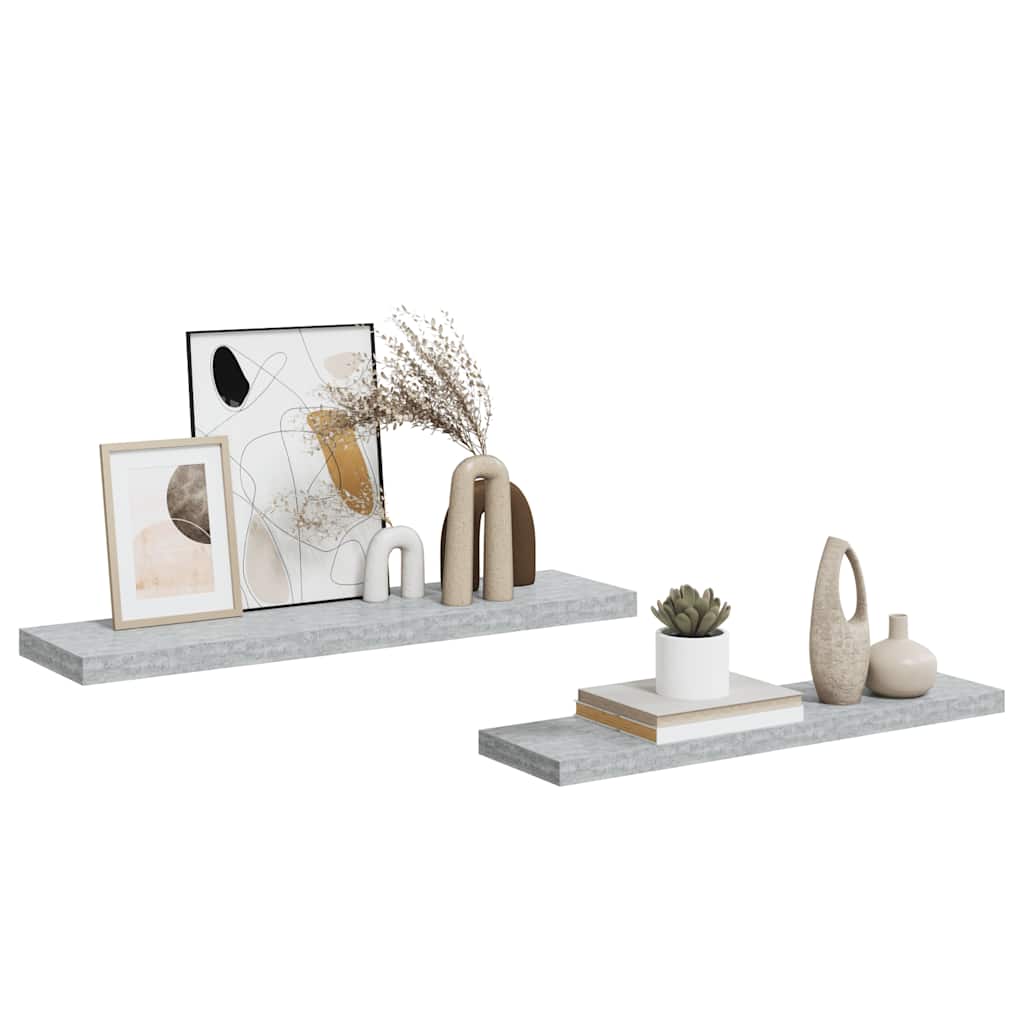 Schweberegale 2 Stk. Betongrau 90x23,5x3,8 cm MDF