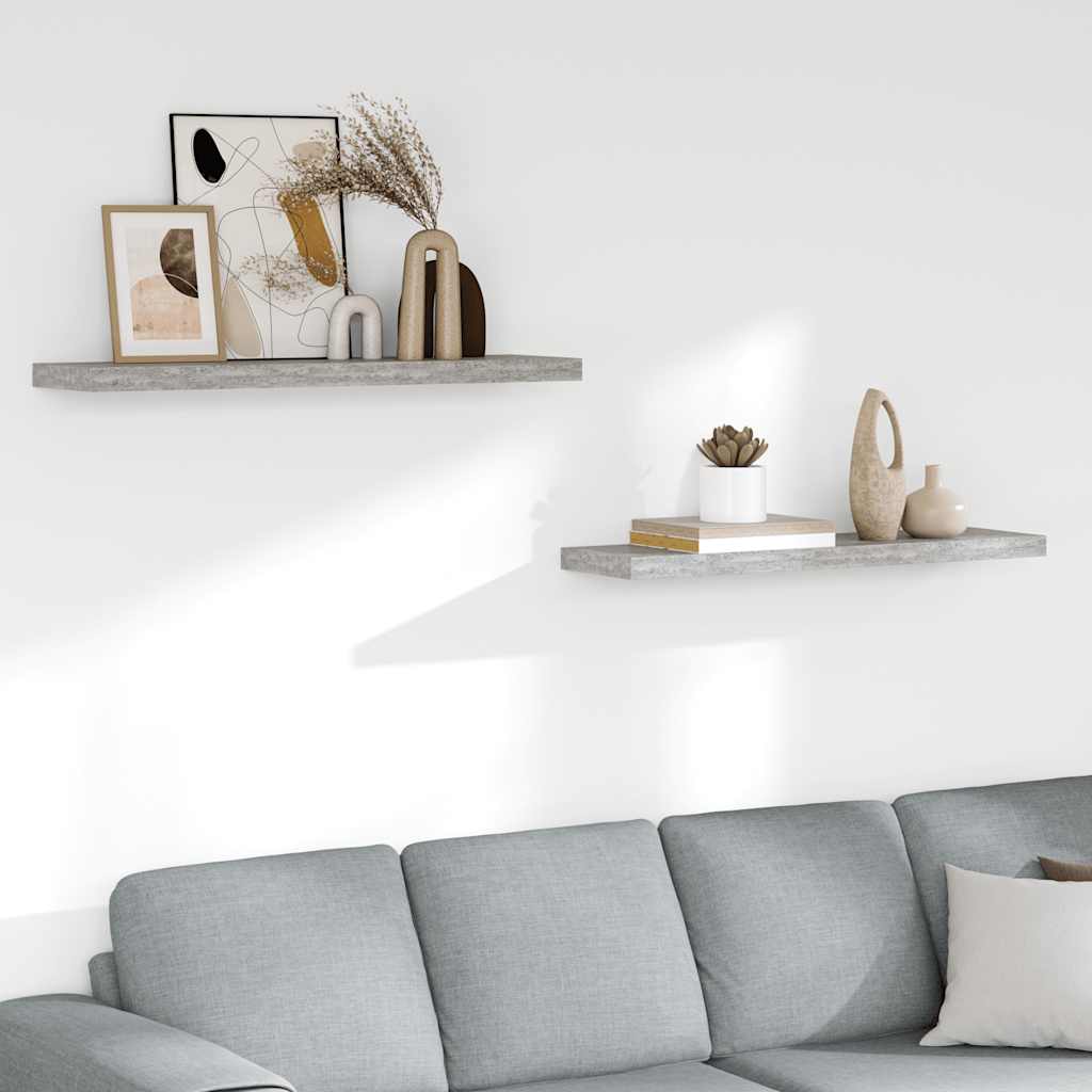 Schweberegale 2 Stk. Betongrau 90x23,5x3,8 cm MDF