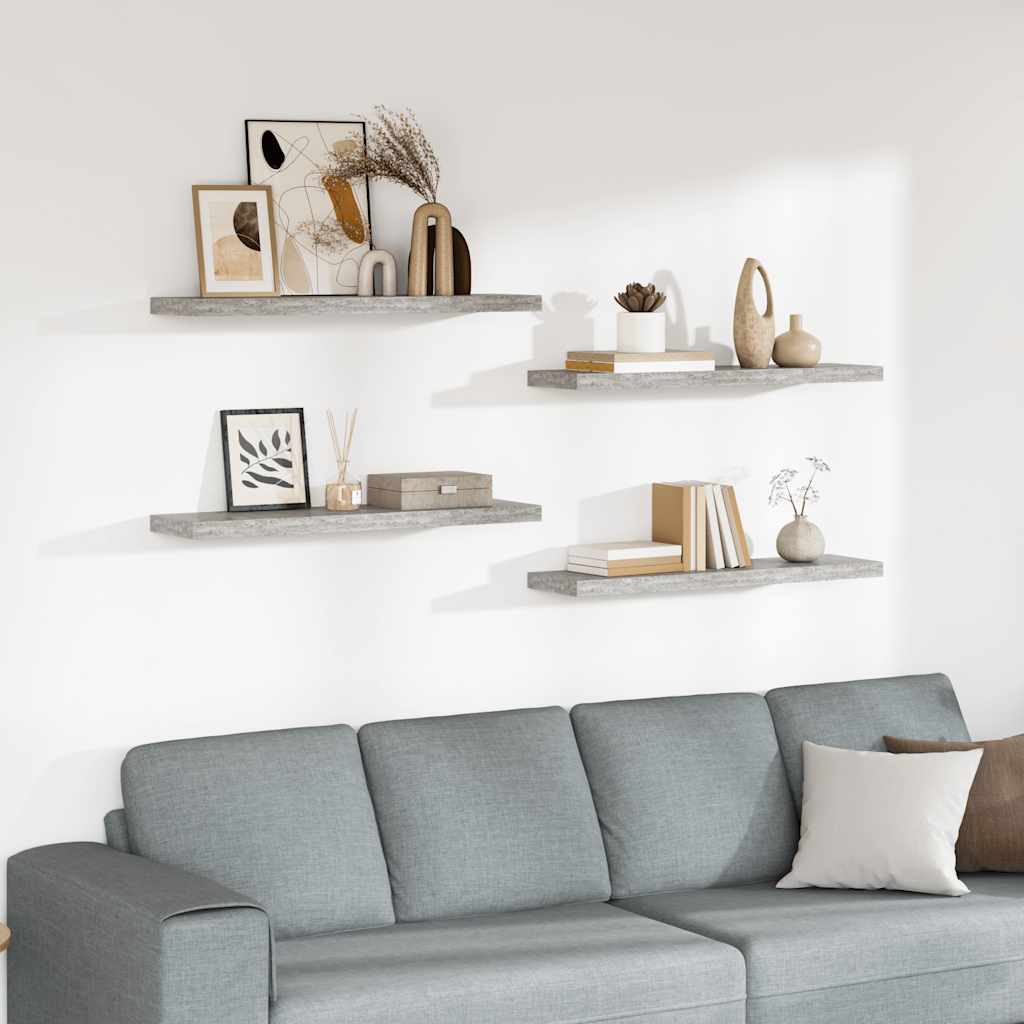 Schweberegale 4 Stk. Betongrau 90x23,5x3,8 cm MDF