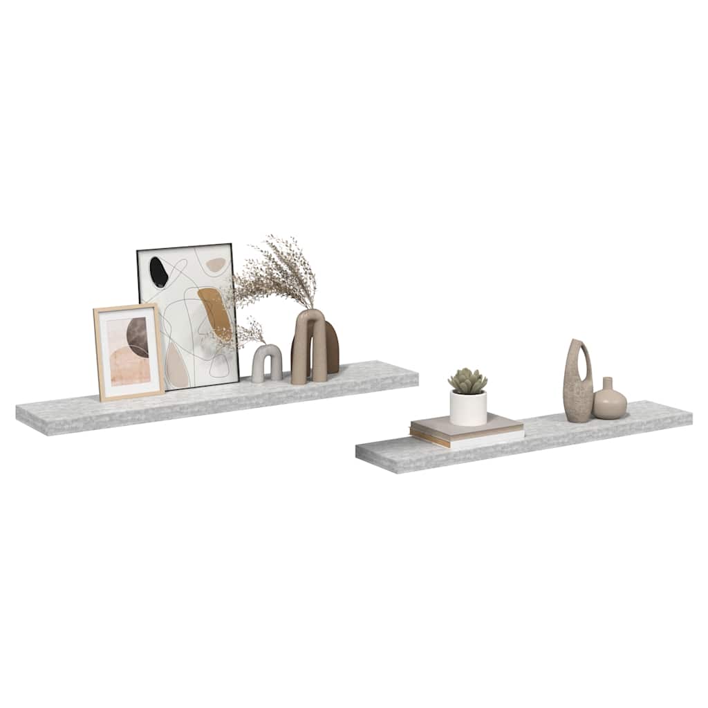 Schweberegale 2 Stk. Betongrau 120x23,5x3,8 cm MDF