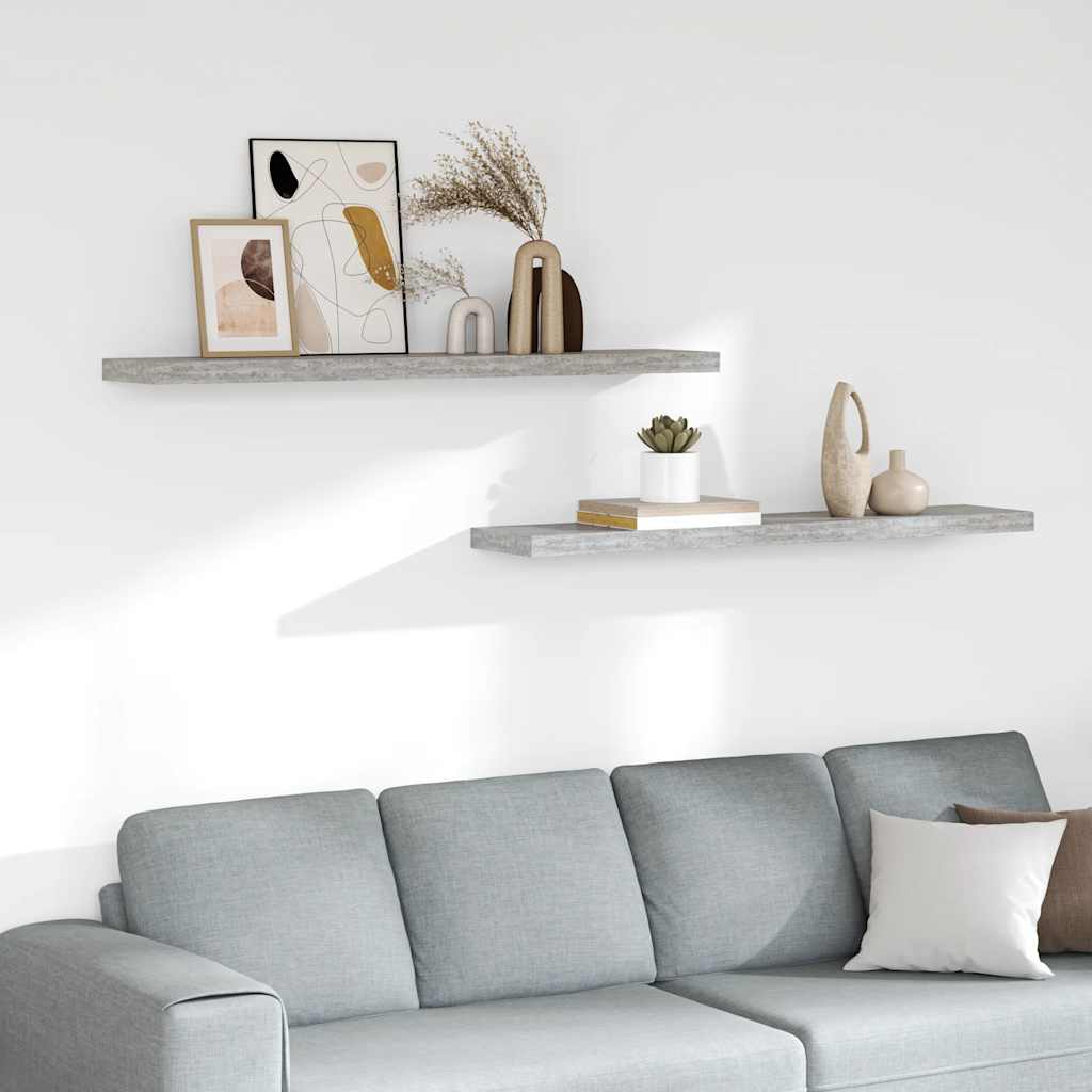 Schweberegale 2 Stk. Betongrau 120x23,5x3,8 cm MDF