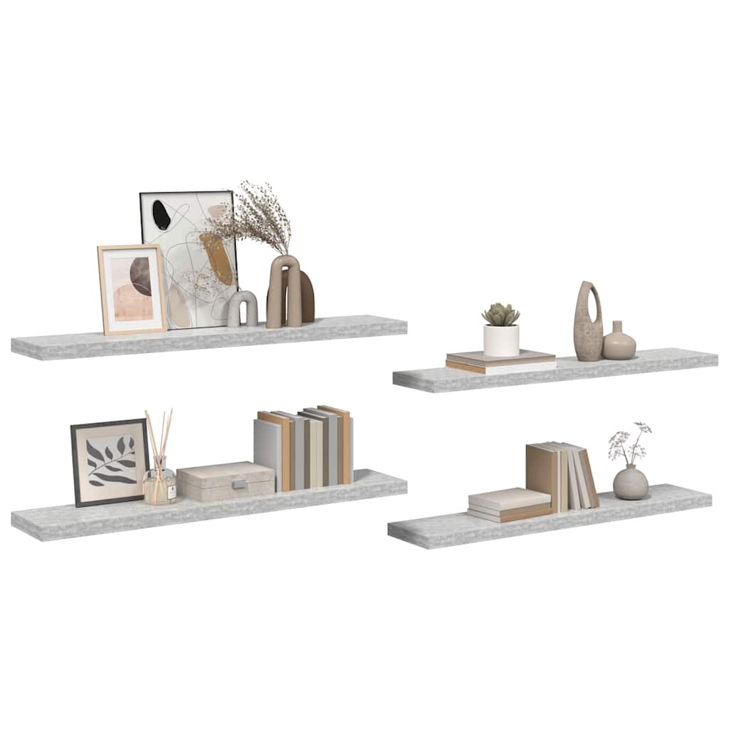 Schweberegale 4 Stk. Betongrau 120x23,5x3,8 cm MDF