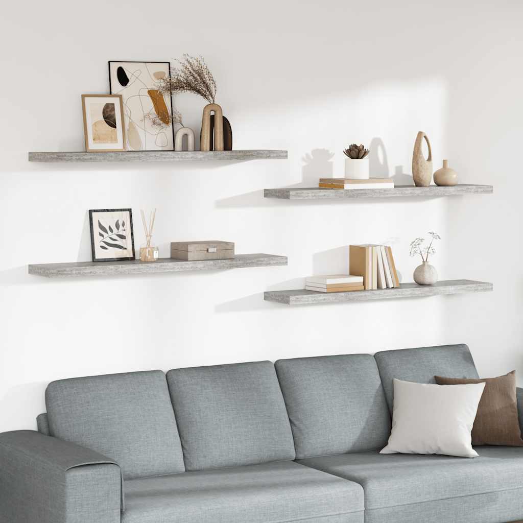 Schweberegale 4 Stk. Betongrau 120x23,5x3,8 cm MDF