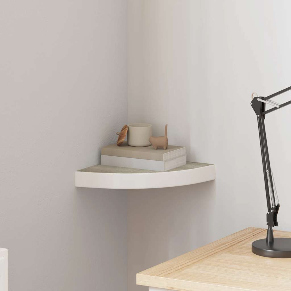 Eck-Schweberegal Eichen-Optik und Weiß 25x25x3,8 cm MDF
