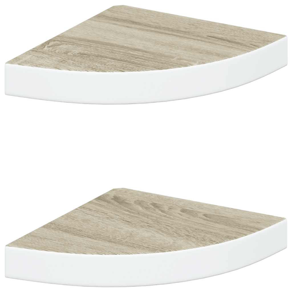 Eck-Wandregal 2 Stk. Eiche und Weiß 25x25x3,8 cm MDF