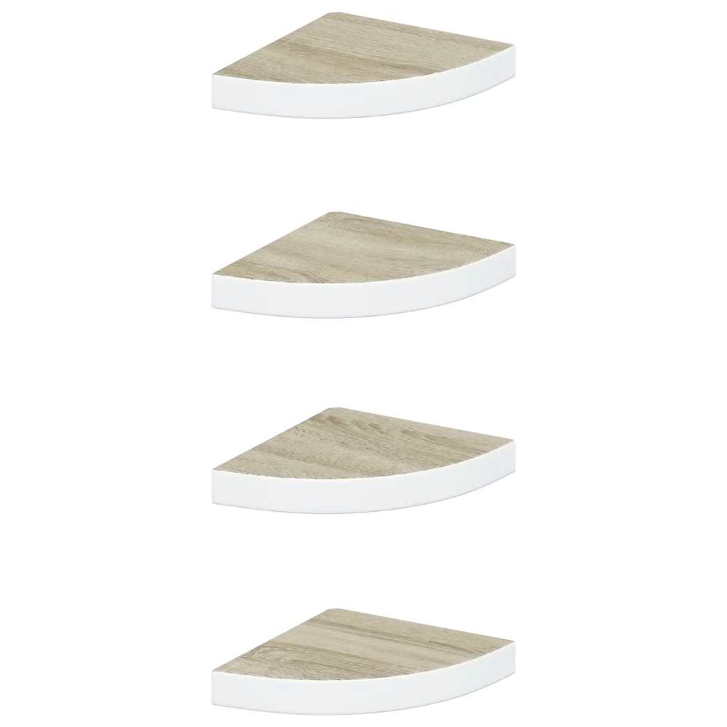 Eck-Schweberegale 4 Stk. Eichen-Optik und Weiß 25x25x3,8 cm MDF