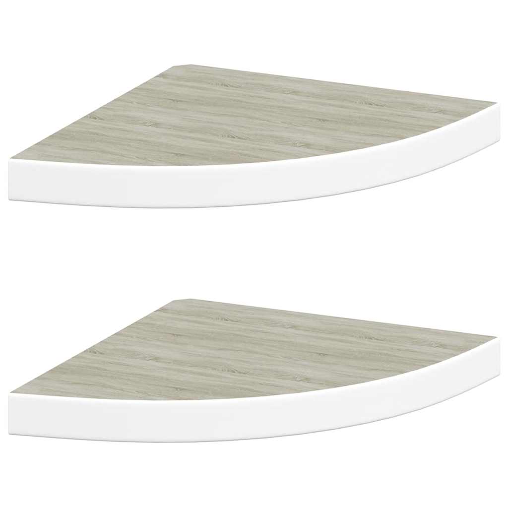 Eck-Schweberegale 2 Stk. Eichen-Optik und Weiß 35x35x3,8 cm MDF