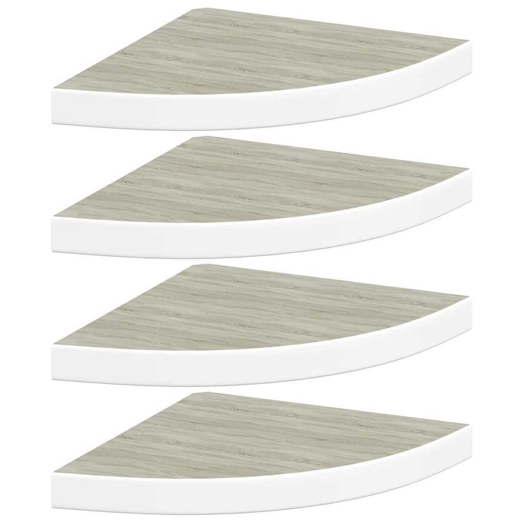 Eck-Schweberegale 4 Stk. Eichen-Optik und Weiß 35x35x3,8 cm MDF