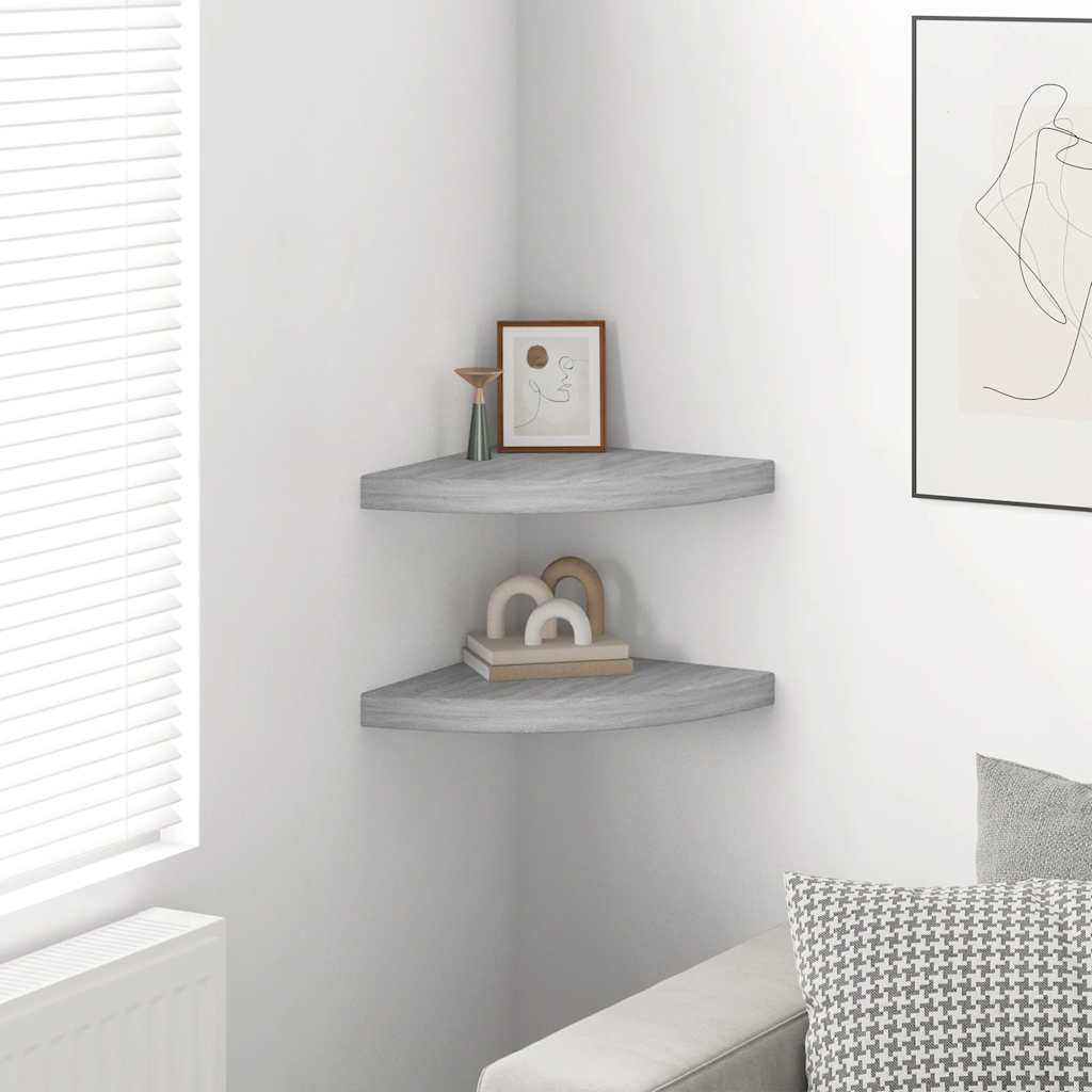 Eck-Schweberegale 2 Stk. Betongrau 35x35x3,8 cm MDF